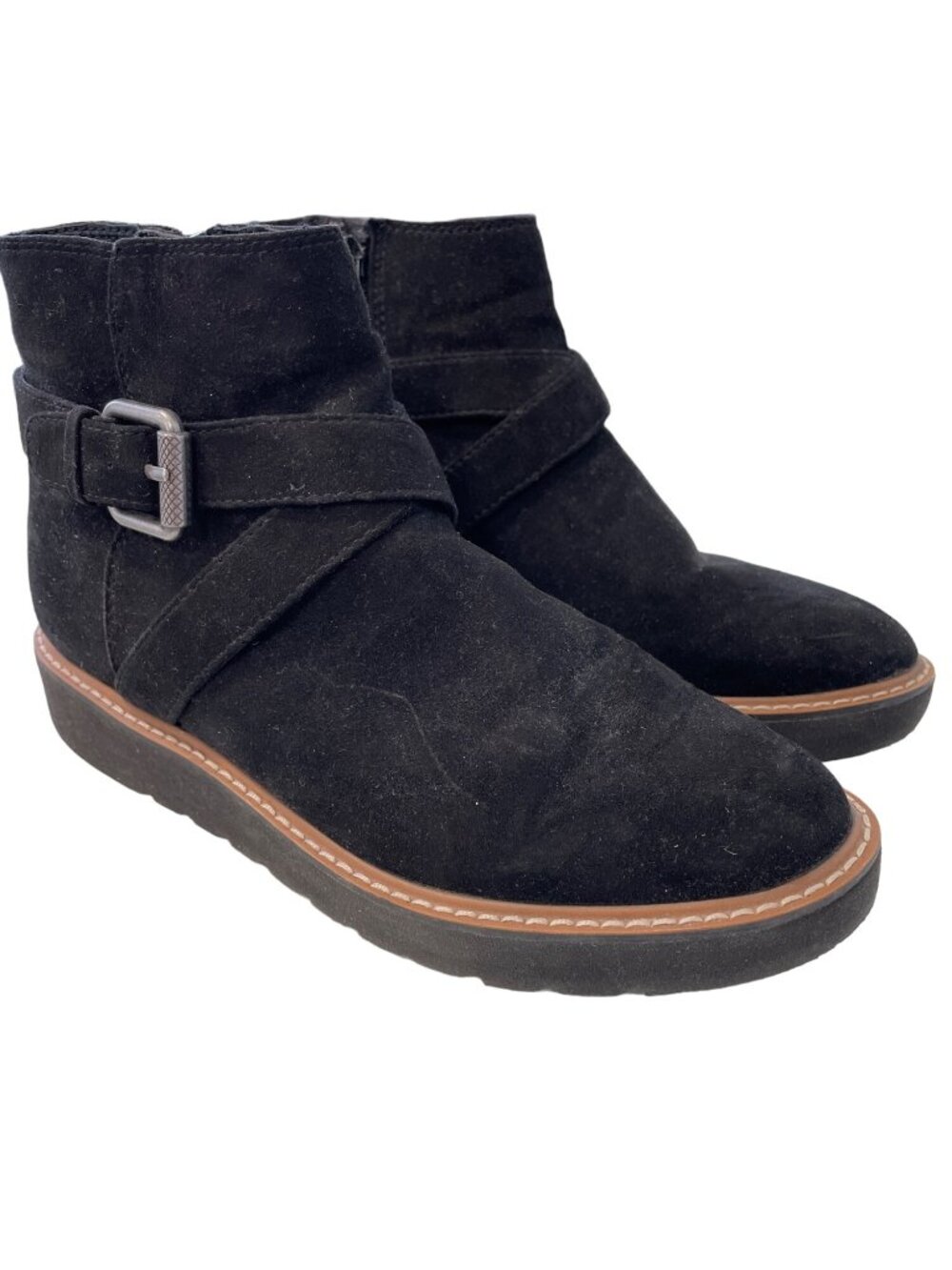 Naturalizer Element Ankle Bootie Size 6.5 Black Faux Suede Fabric Buckle Strap